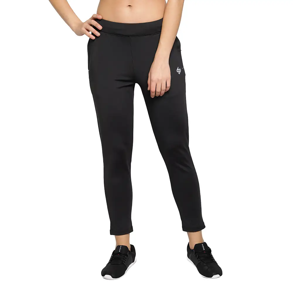 John Ally Women's Gym Zipper Track Pant with Sweat Wicking,  Jet Black  Medium