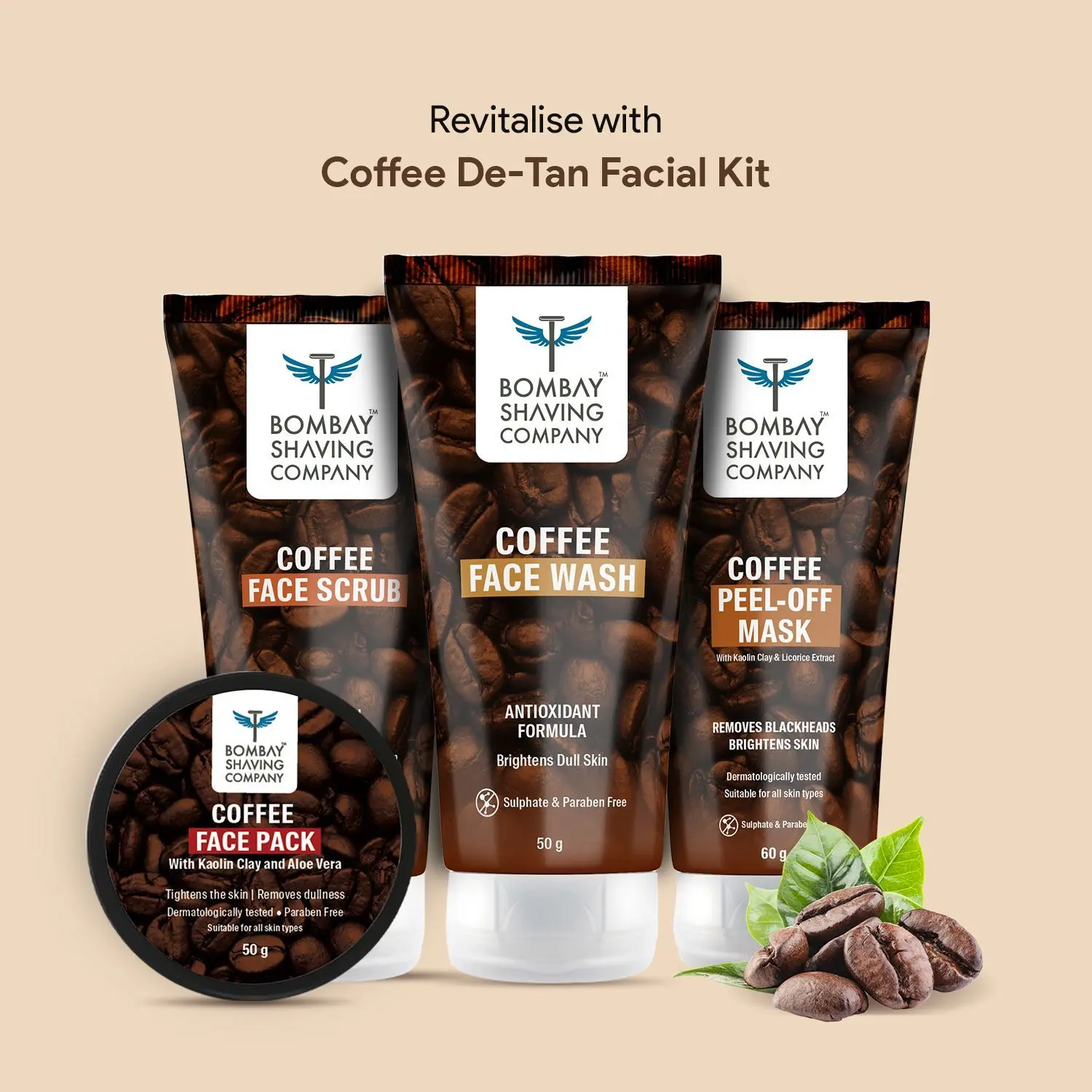 Bombay Shaving Company Coffee De-Tan Facial Kit (Pack of 4) 400 gm