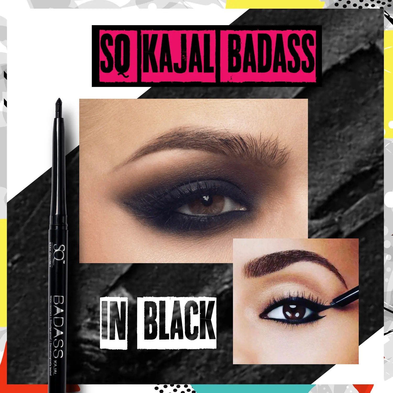 Stay Quirky Kajal Black BadAss| Long Lasting| Smudgeproof| Water resistent| Vegan| Dermatologically tested|Intense Pigmentation 1 (0.3 g)