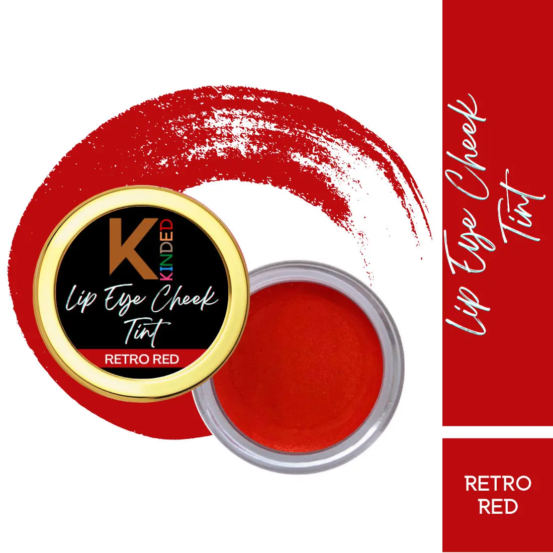 KINDED Lip Eye and Cheek Tint for Women Girls Pigmented Lip Colour Lipstick Tint Balm Eyeshadow Blush with Natural Ingredients Longlasting Moisturizing Nourishing (Creamy Matte Finish, Retro Red)