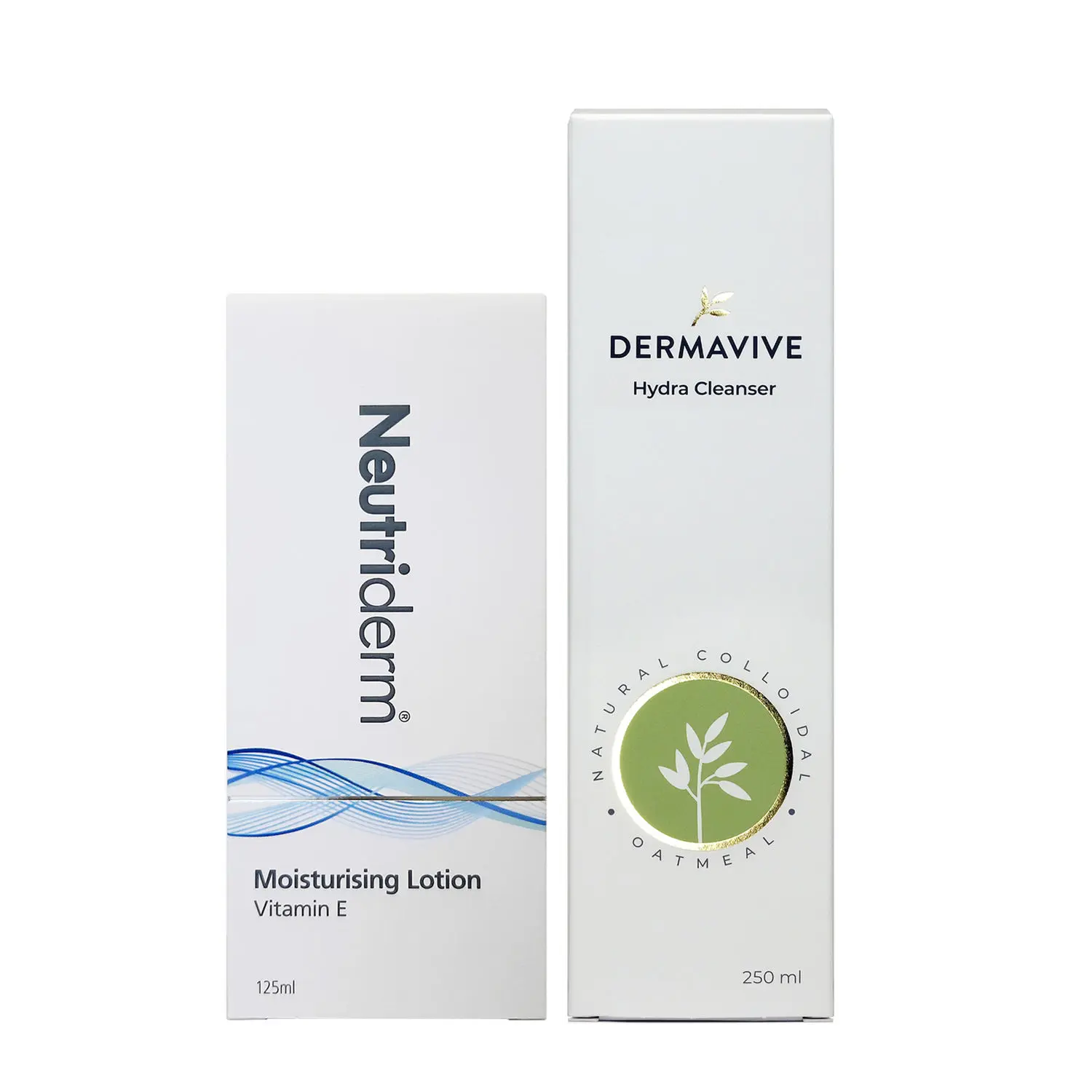 Neutriderm Pre-makeup Skincare Combo, Vitamin E Moisturiser 125 ml and Dermavive Hydra Cleanser 250 ml