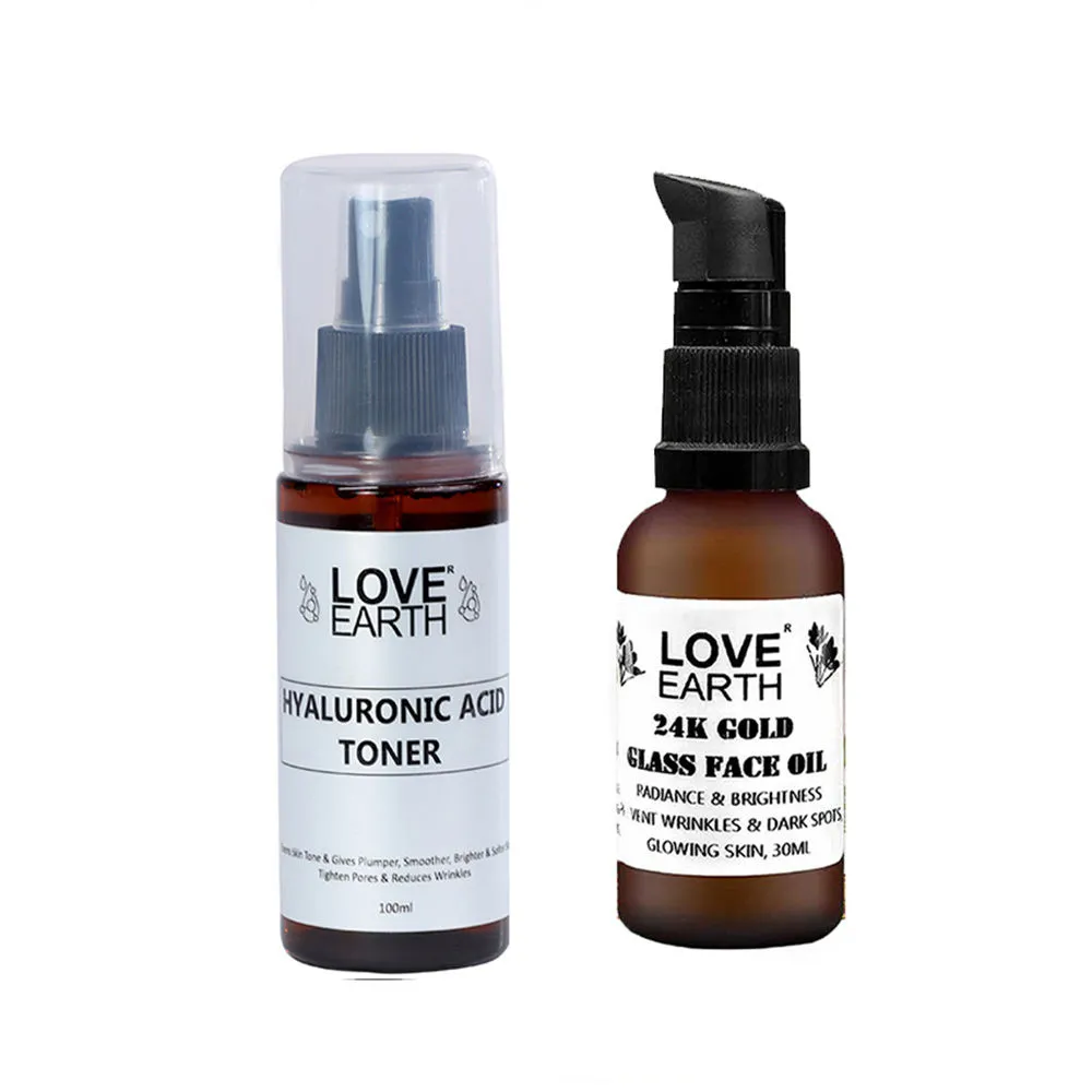 Love Earth Hyaluronic Acid Toner + 24k Gold Glass Face Oil