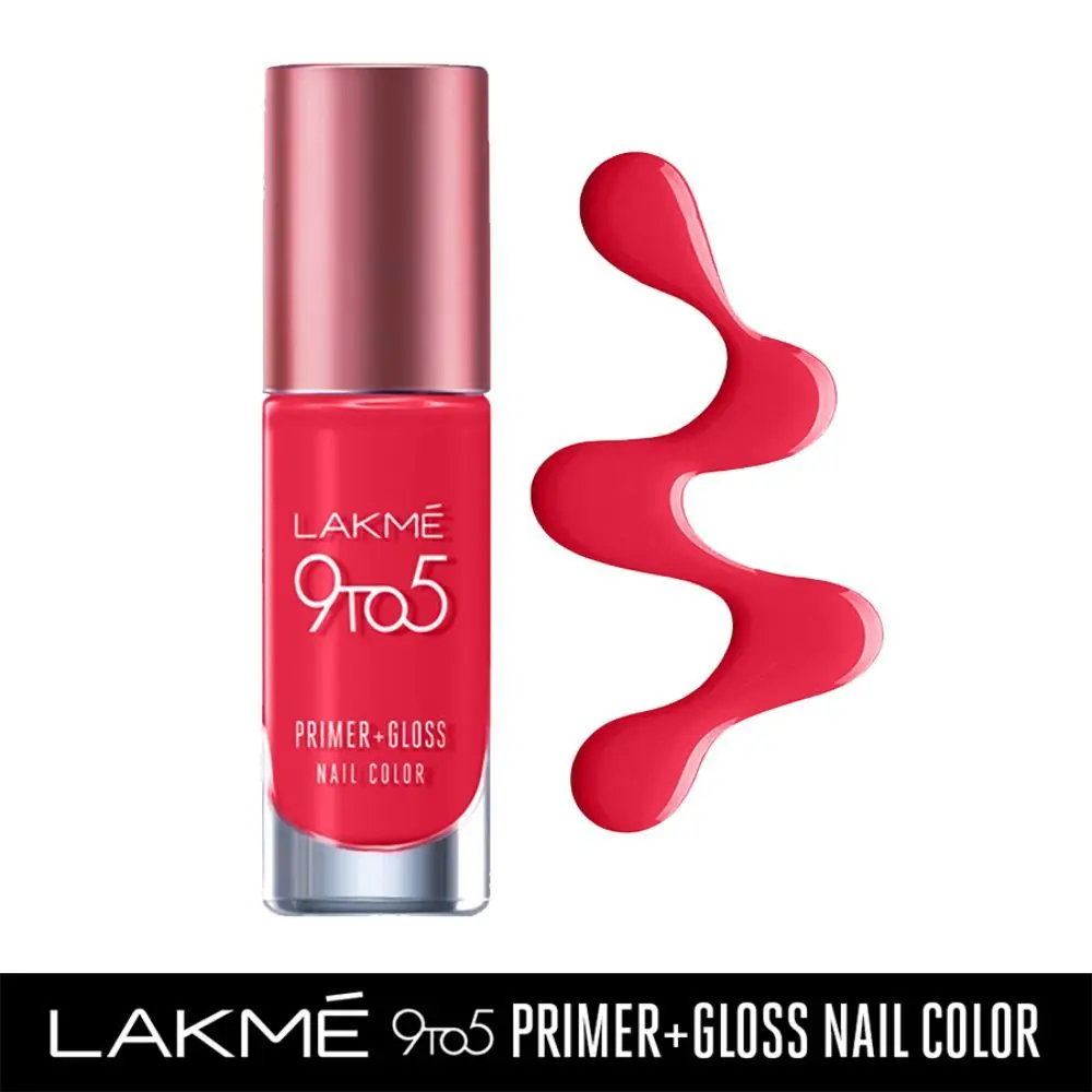 Lakme 9 to 5 Primer + Gloss Nail Colour, RedCarnival, 6ml