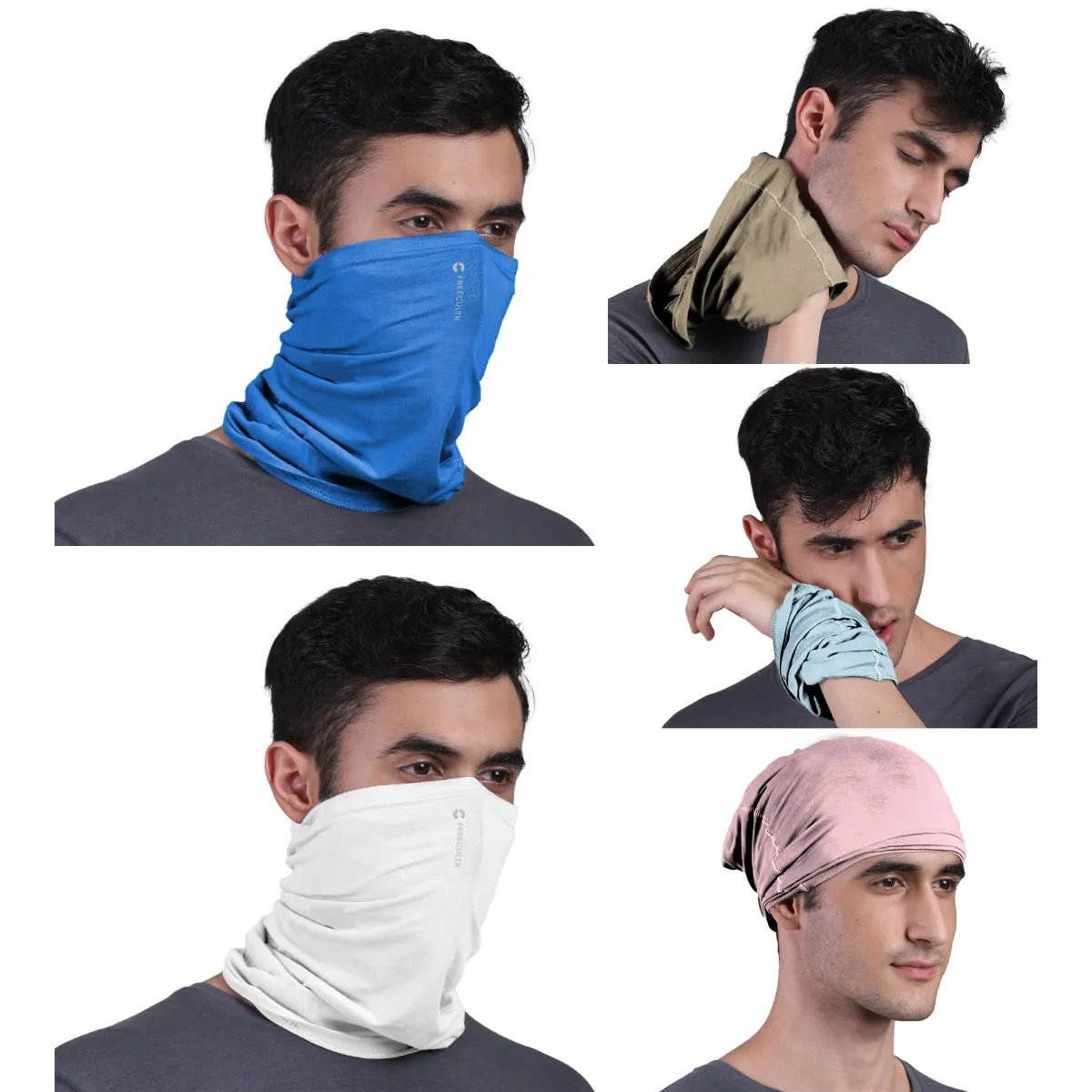 FREECULTR Unisex Plain Bamboo Bandana Anti Microbial Multipurpose Cloth Face Mask (pack Of 5)