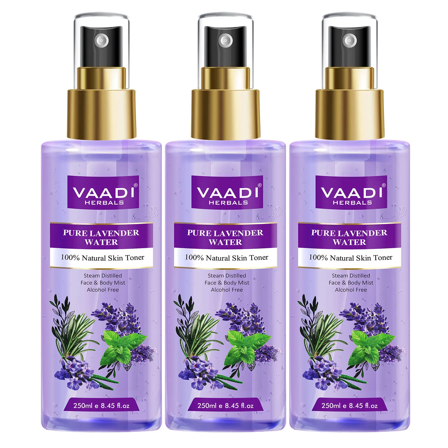 Vaadi Herbals Pack of 3 Lavender Water -100% Natural & Pure Skin Toner (250 ml x 3)