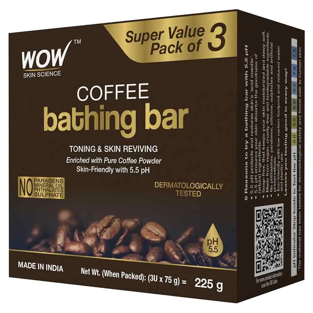 WOW Skin Science Coffee Bathing Bar,  75 g  Toning & Skin Reviving (Pack of 3)