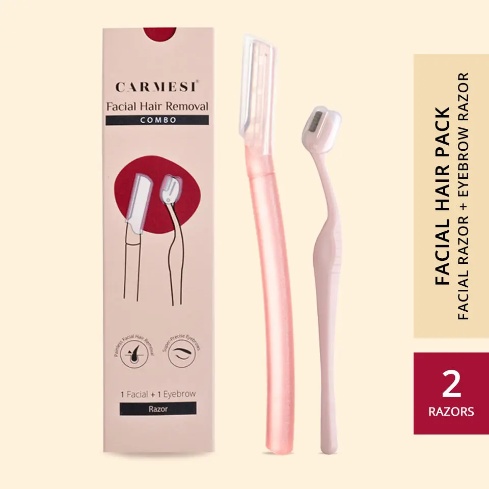 Carmesi Women's Facial Hair Removal Combo | Pack of 1 Facial Razor & 1 Eyebrow Razor | Instant & Painless Hair Removal | Eyebrows, Upper Lip, Peach Fuzz, Sideburn, Forehead