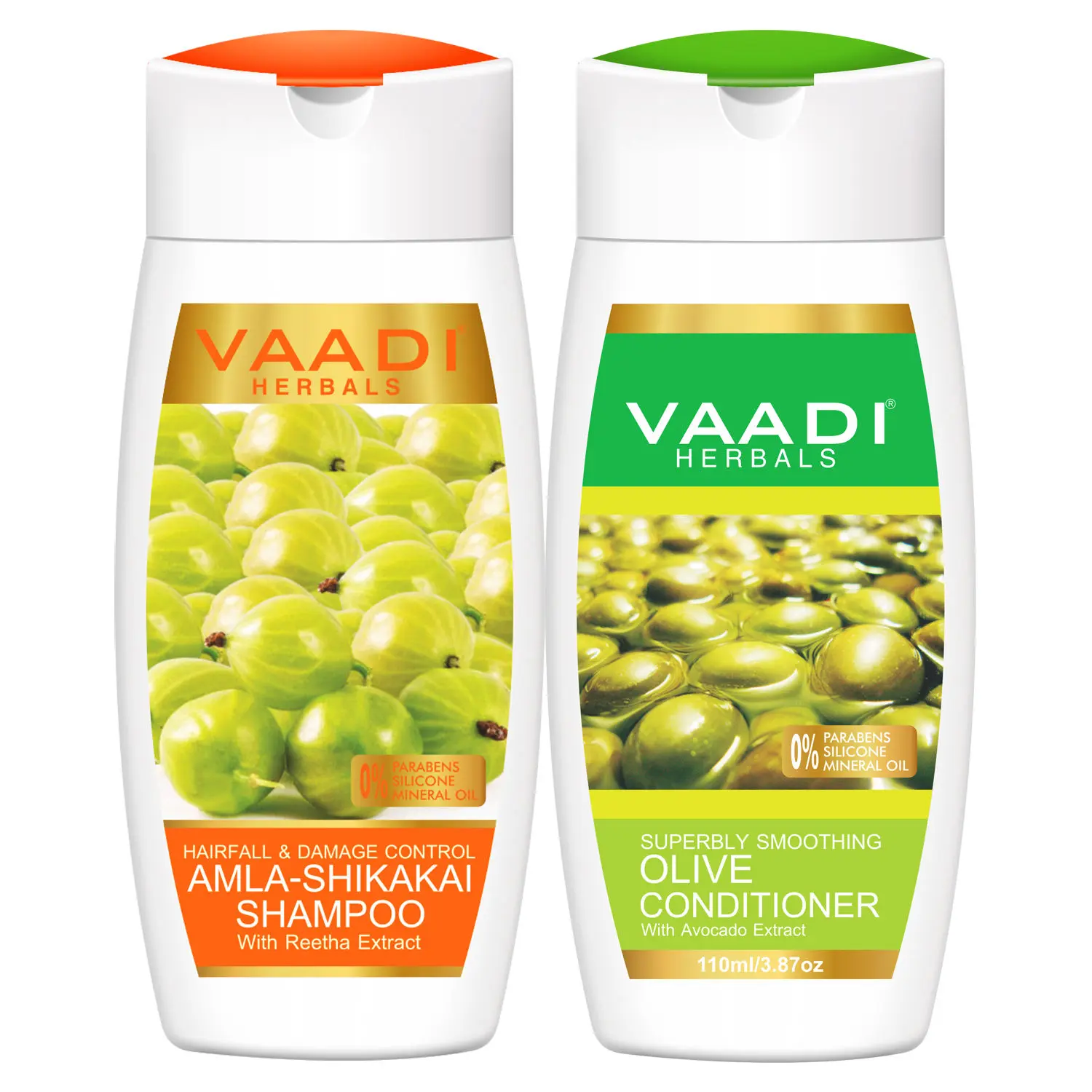 Vaadi Herbals Amla Shikakai Shampoo - Hairfall & Damage Control with Olive Conditioner (110 ml x 2)