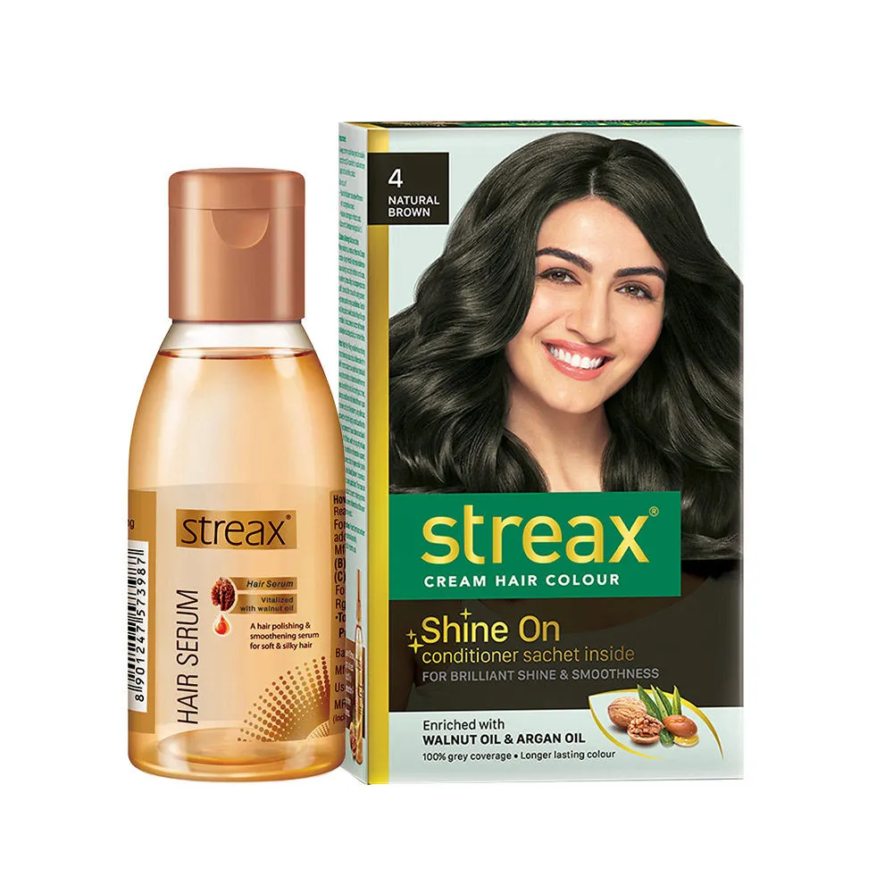 Streax Hair Colour - Natural Brown 4 + Hair Serum