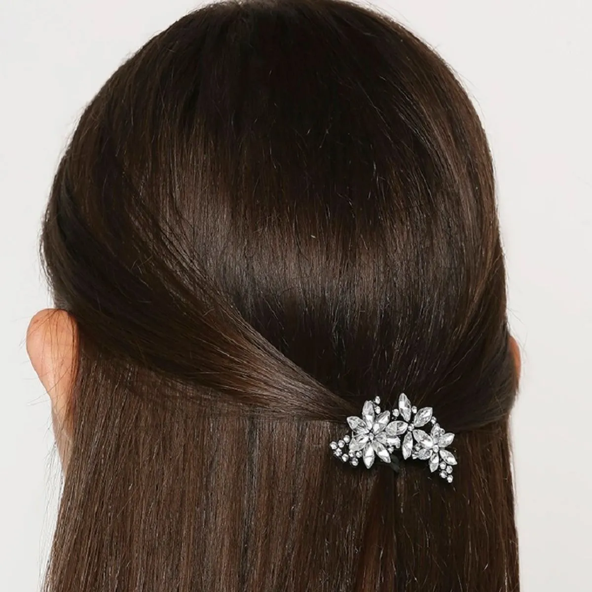 Fabula Silver Tone Floral Crystal Large Party Hairpin/hairclip