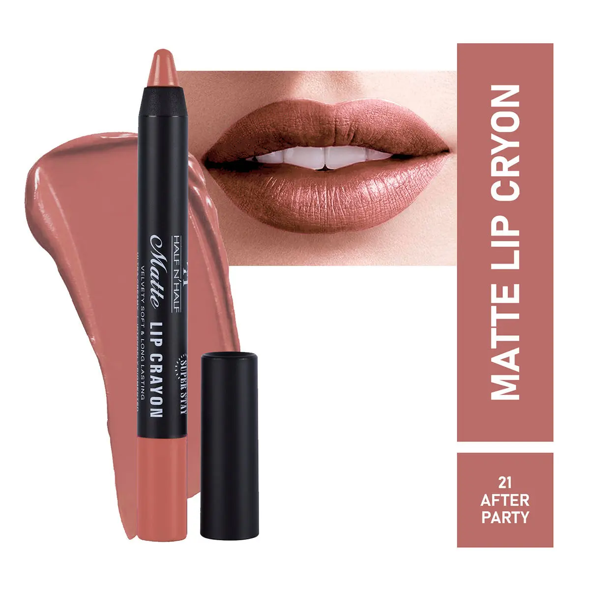 Half N Half Matte Lip Crayon Velvet Soft, Rich Creamy Matte Texture, 24h Super Stay, Waterproof & Non-Transfer, Long Lasting, Matte Finish, 21 After Party (3.5gm)