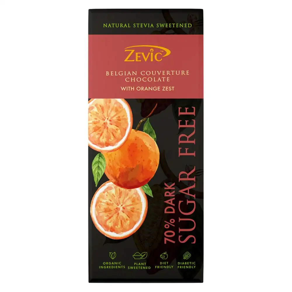 Zevic 70% Dark Chocolate Stevia 40 g,  1 Piece(s)/Pack  Zesty Orange