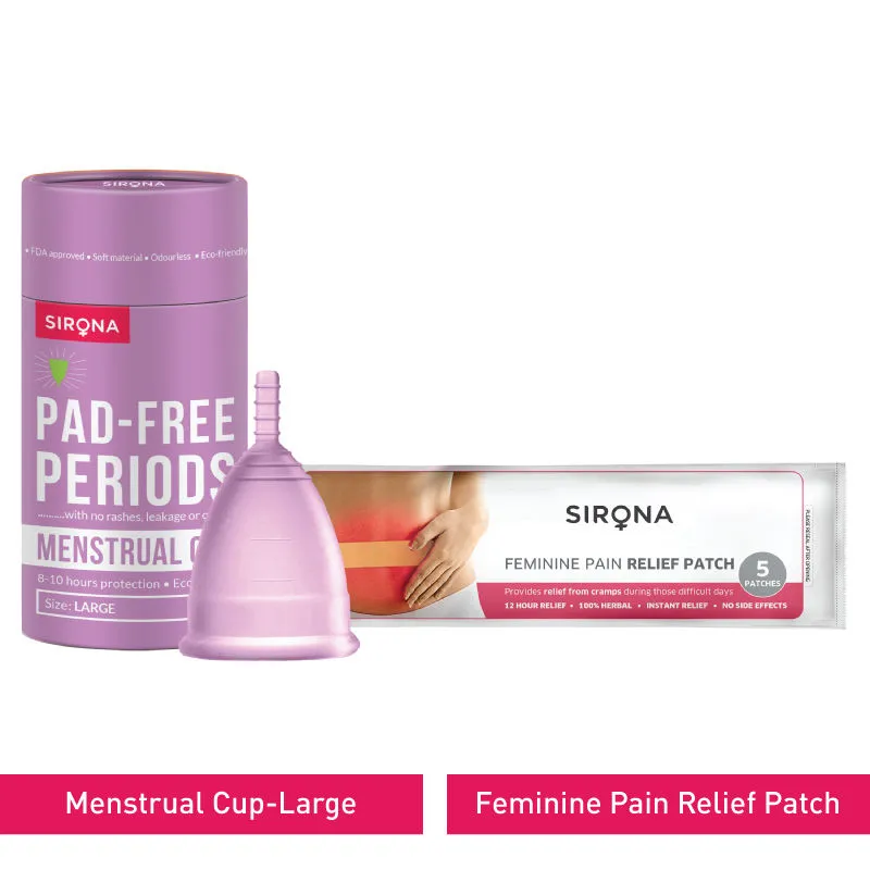 Sirona Fda Approved Menstrual Cup Large with Period Pain Relief Patch 5 Patches