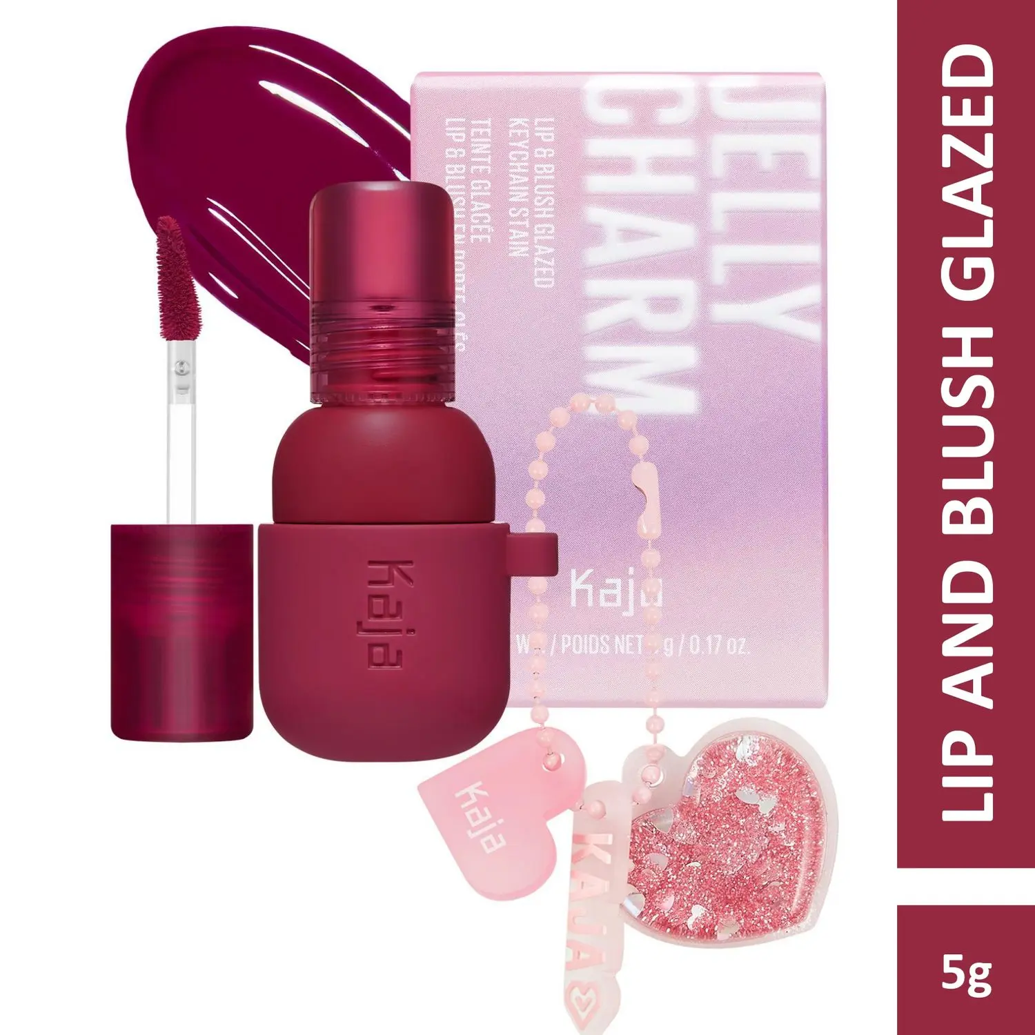 KAJA JELLY CHARM | Lip Stain & Blush | With Keychain Combo | 01 Cherry Spritz 5 g | Lipstick, Cruelty-free, Vegan, Paraben-free, Sulfate-free, Phthalates-free, K-Beauty, Korean Beauty