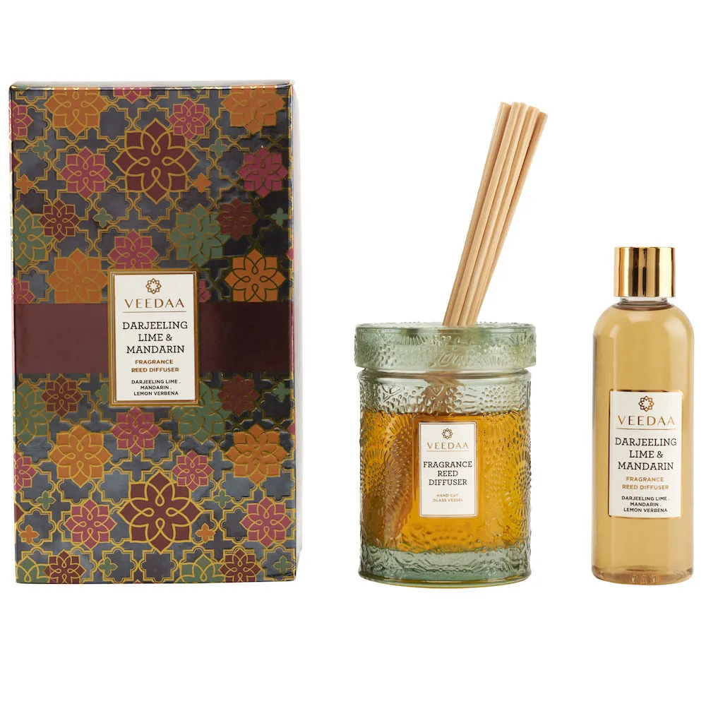 Veedaa Candles Darjeeling Lime & Mandarin Reed Diffuser Set