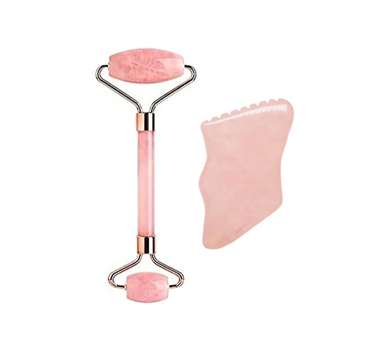 Getmecraft Rose Quartz Facial Roller And Gua Sha With Teeth Shape Sides And Ridges Massage Tool Set