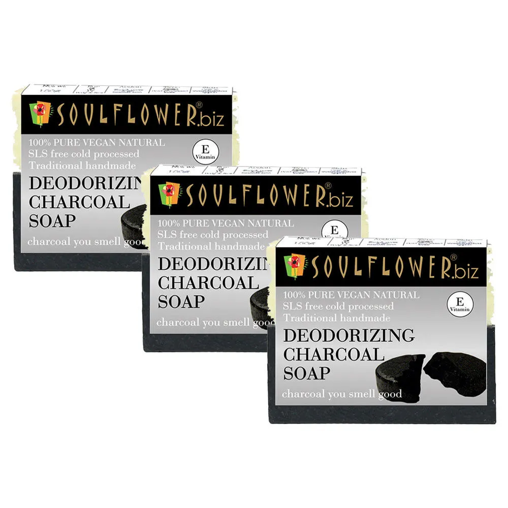 Soulflower Deodorizing Charcoal Soap - Set of 3