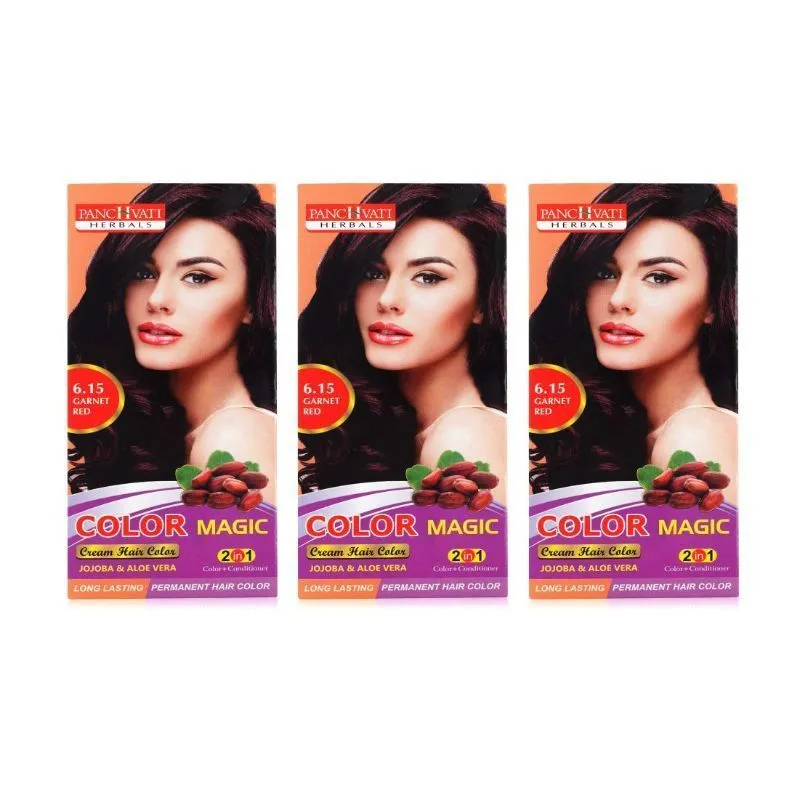 Panchvati Herbals 2 In 1 - Garnet Red 6.15 Hair Color With Conditioning Formula (Pack Of 3)