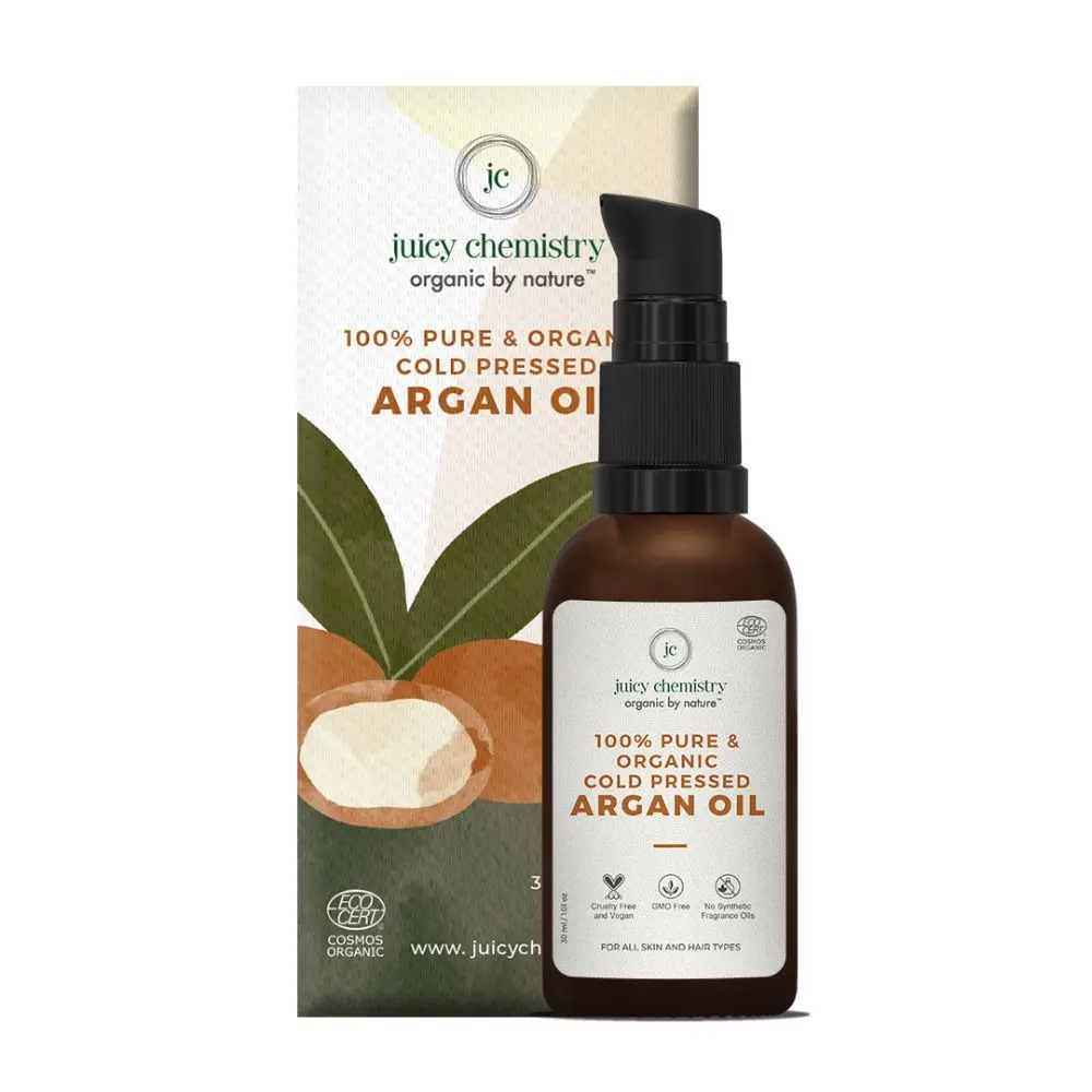 Juicy Chemistry Certified Organic Argan Oil, 30ml, Cold Pressed Oil for Hair and Skin, Pure Argan Oil for Hair Growth, Vegan Hair Oil for Women and Men