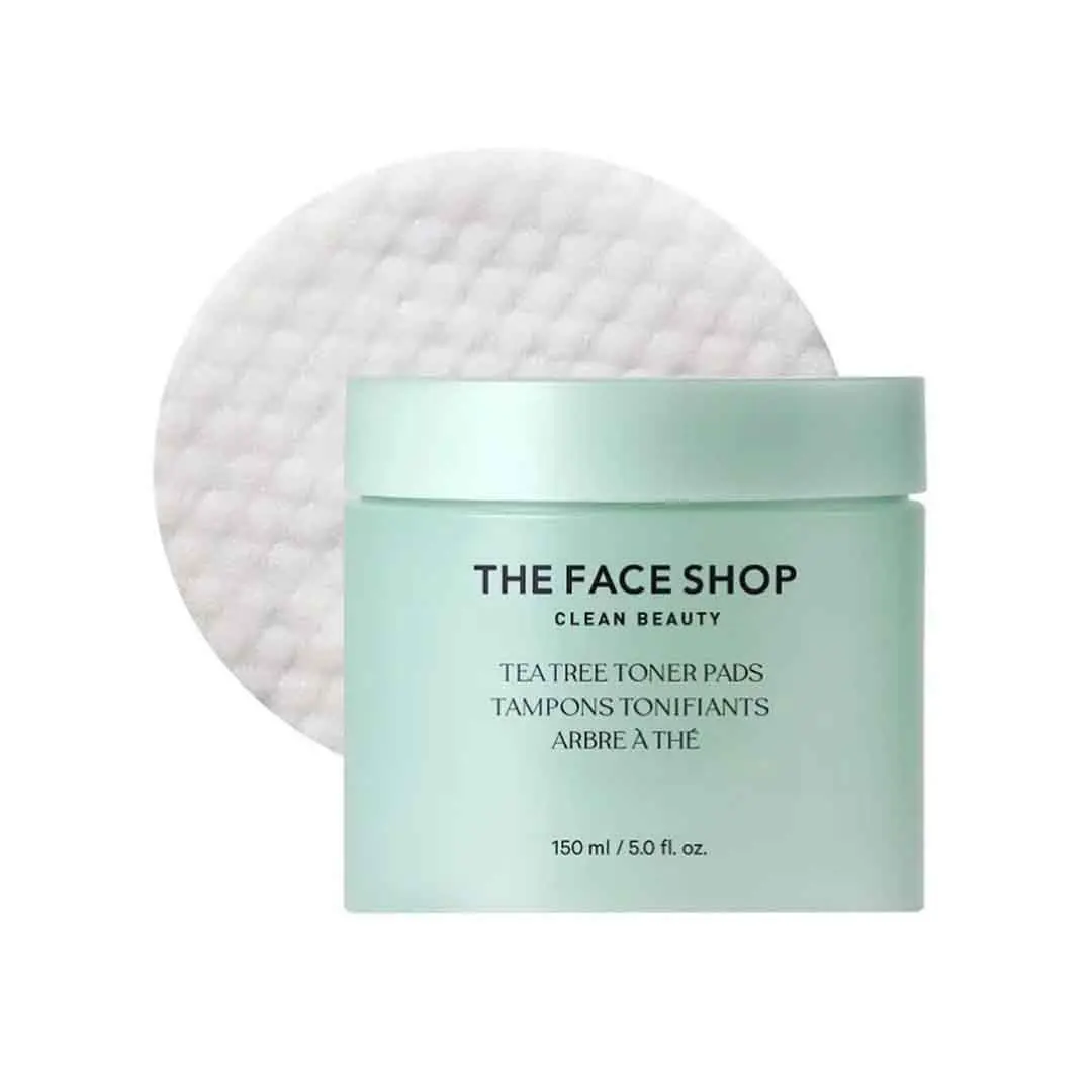 The Face Shop Tea Tree Toner Pads with IP- BHA, PHA & Hyaluronic Acid, toner sheets for acne & sensitive skin 150 ml