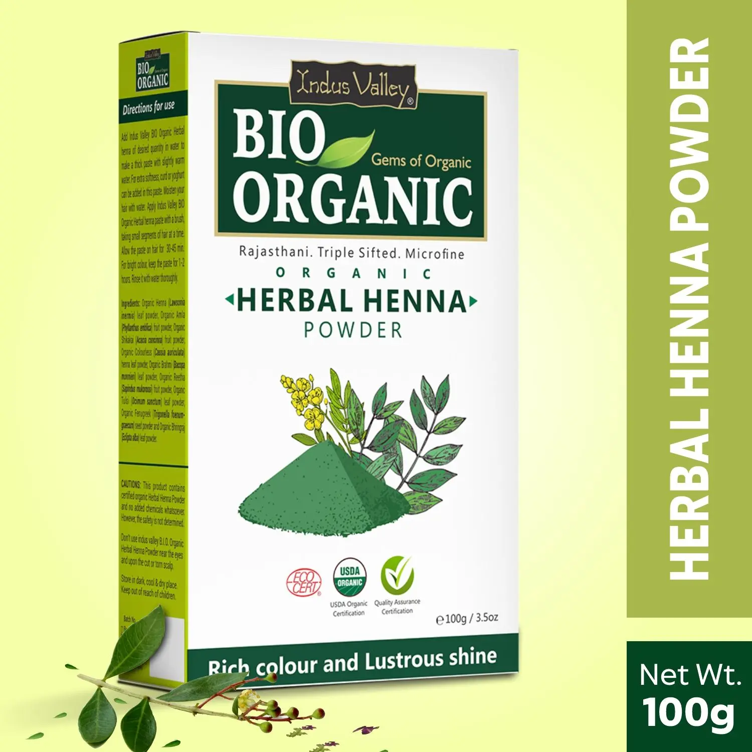 Indus Valley Bio Organic Herbal Henna Powder- (100 g)