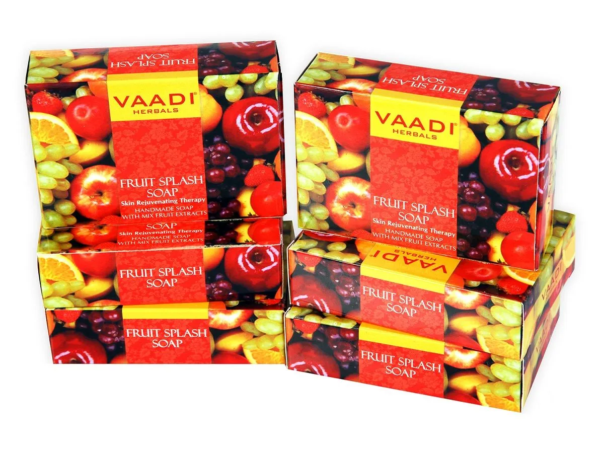 Vaadi Herbals Value Pack Of 6 Fruit Splash Soap With Extracts Of Orange, Peach, Green Apple & Lemon