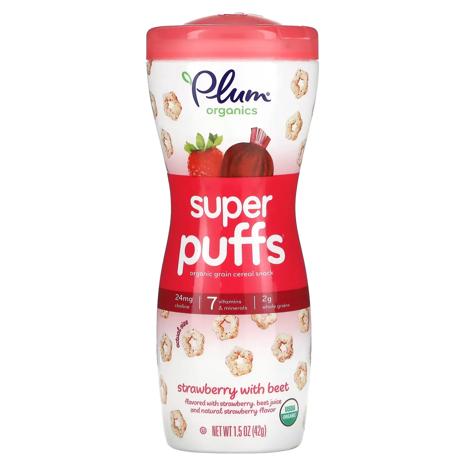 Super Puffs, Organic Grain Cereal Snack, Strawberry with Beet, 1.5 oz (42 g)