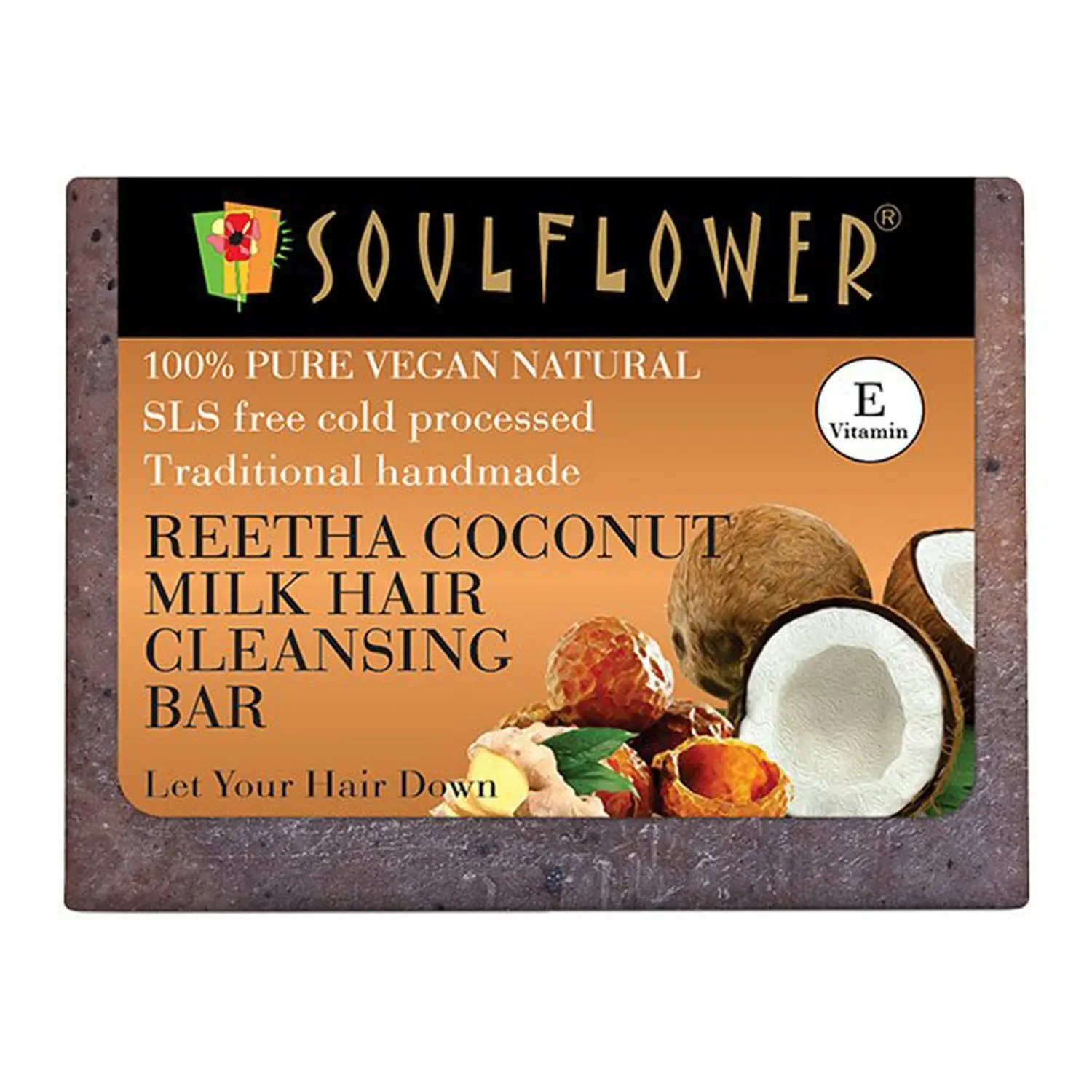 Soulflower Reetha Coconut Milk Hair Cleansing Bar for hair fall & dandruff control, 100% Pure & Natural, SLS Free, Cold Processed, 150g