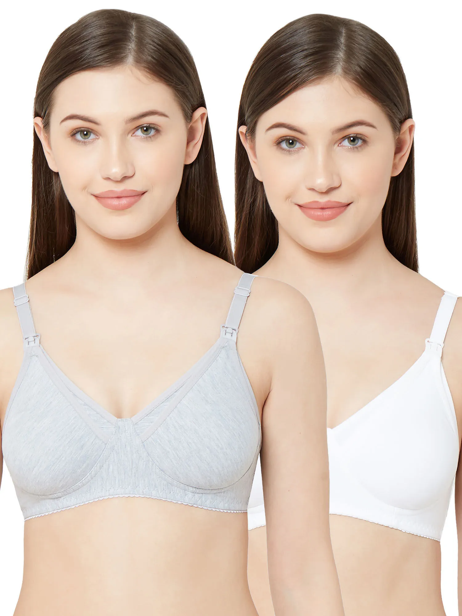 Juliet Womens Non Padded Non Wired Feeding Bra Combo Mold Feed White Grey (40D)