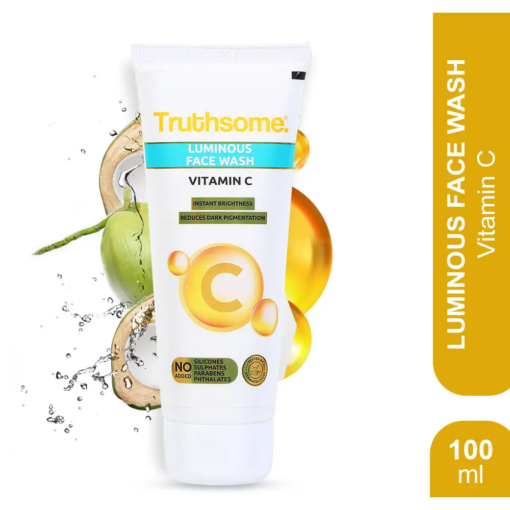 Truthsome Luminous Face Wash - For All Skin Types, No Silicones, Sulphates, Parabens, Phthalates - For Men/Women, Brightening Skin with Vitamin C & Coconut Water (100 ml)