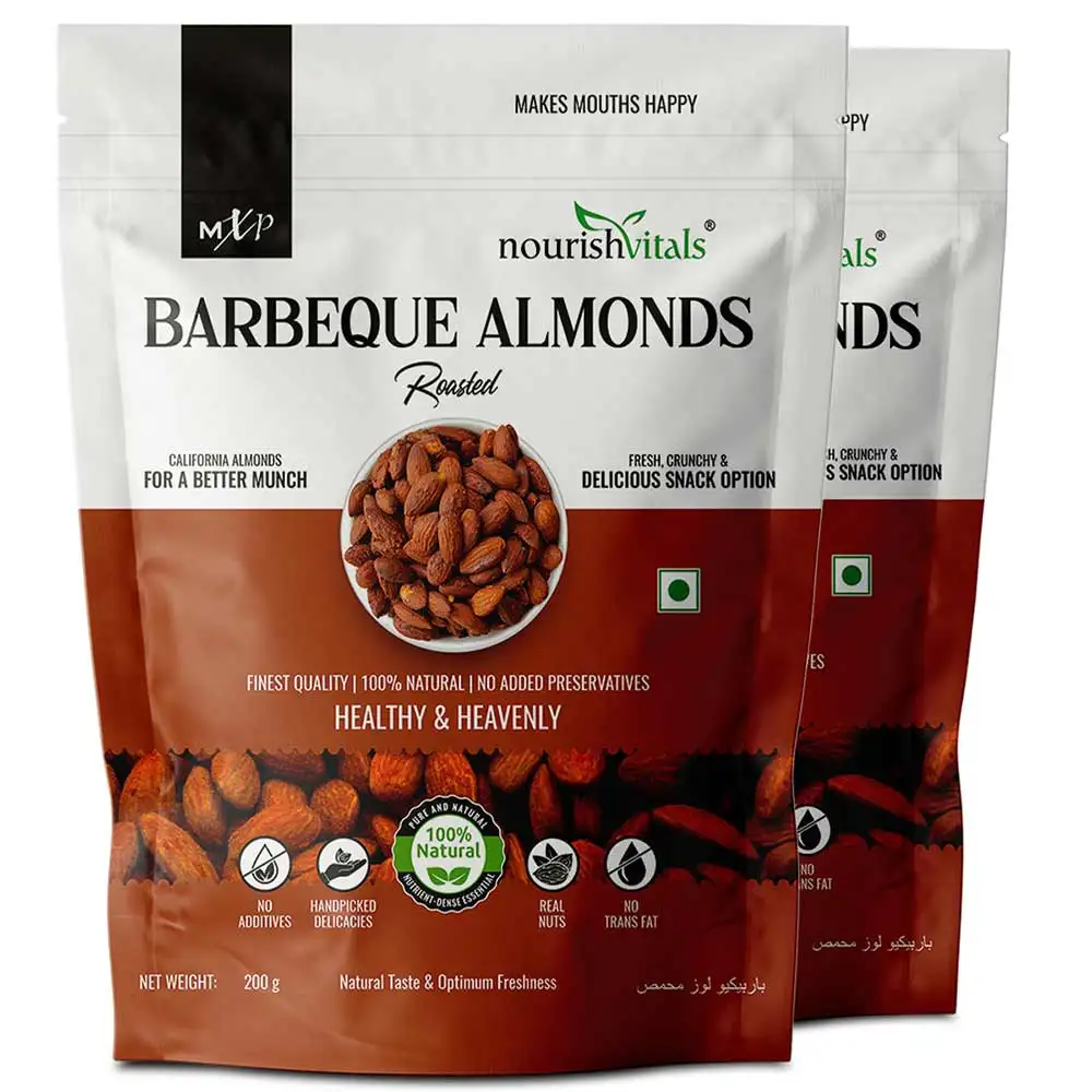 NourishVitals Barbeque Roasted Almonds,  Natural Pack of 2  200 g