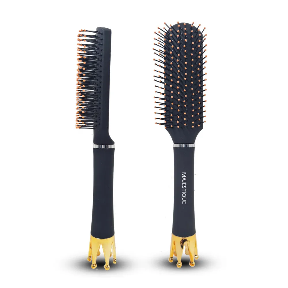 Majestique Flat Hair Brush - Detangling & Styling/Blowdrying- Exclusive Crown Handle