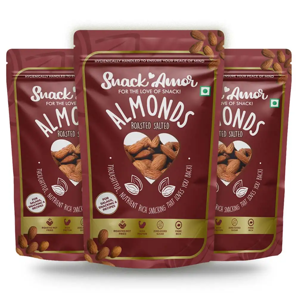 SnackAmor Roasted Salted Almonds,  170 g  Unflavoured (Pack of 3)