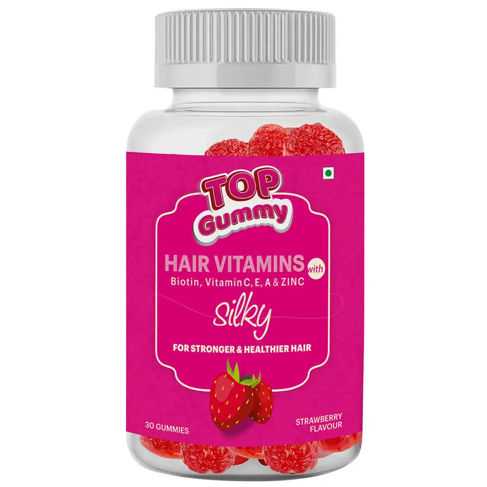 Top Gummy Hair Vitamins with Biotin Vitamin C E A & Zinc,  30 gummies  Strawberry