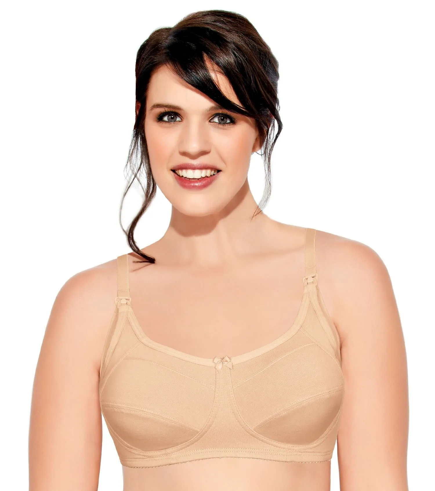 Enamor MT02 Sectioned Lift & Support Nursing Bra - Non-Padded Wirefree High Coverage - Nude (38C)