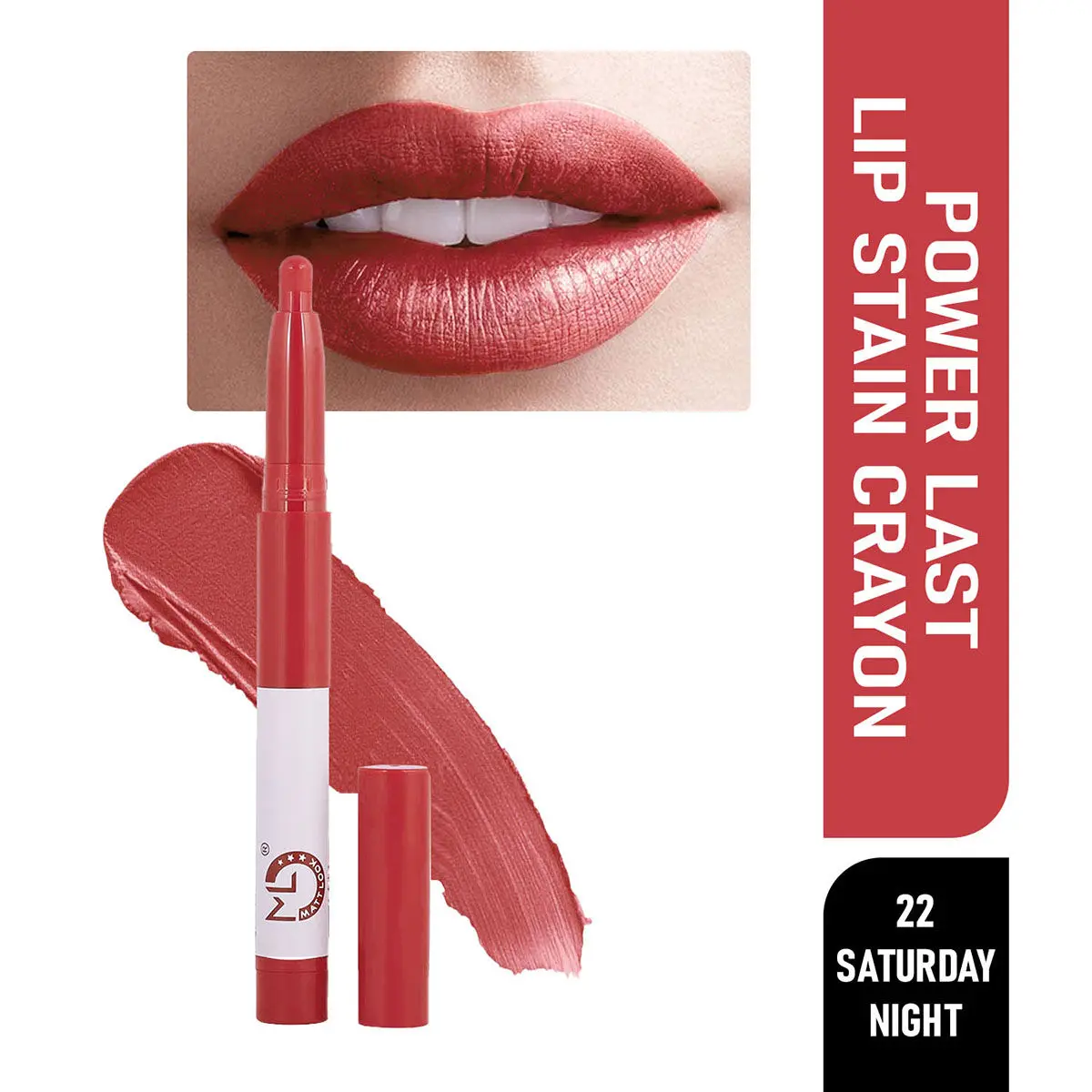 Mattlook Power Last Lip Stain Crayon Lipstick Rich Colour, Non Transfer, Mask Proof & Luxurious Creamy Matte, Saturday Night (1.3gm)