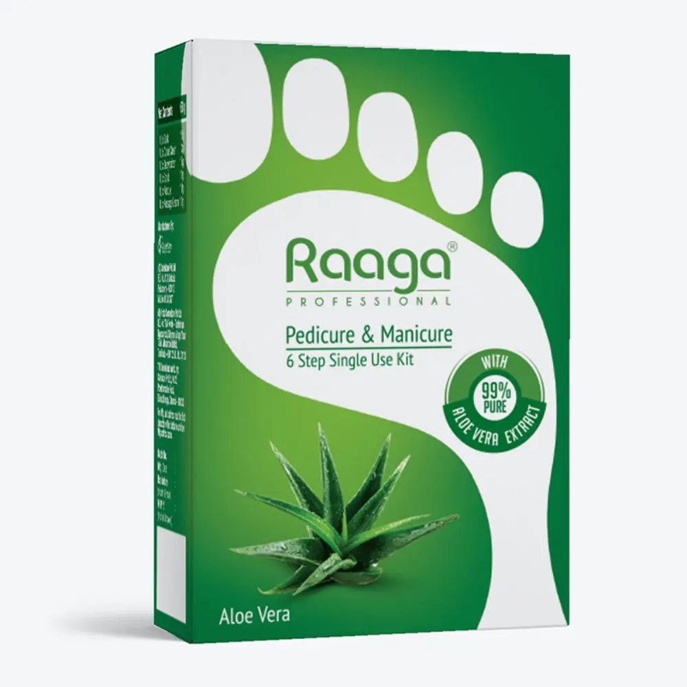 Raaga Professional Pedicure & Manicure 6 Step Single Use Kit, Aloe Vera, 6 Sachets (63 g)