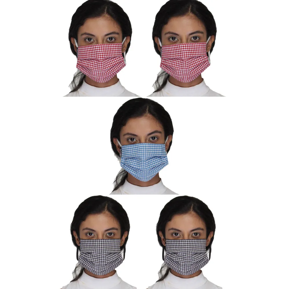 Anekaant Pack Of 5 Multicolor 3-Ply Reusable Checkered Cotton Fabric Fashion Mask