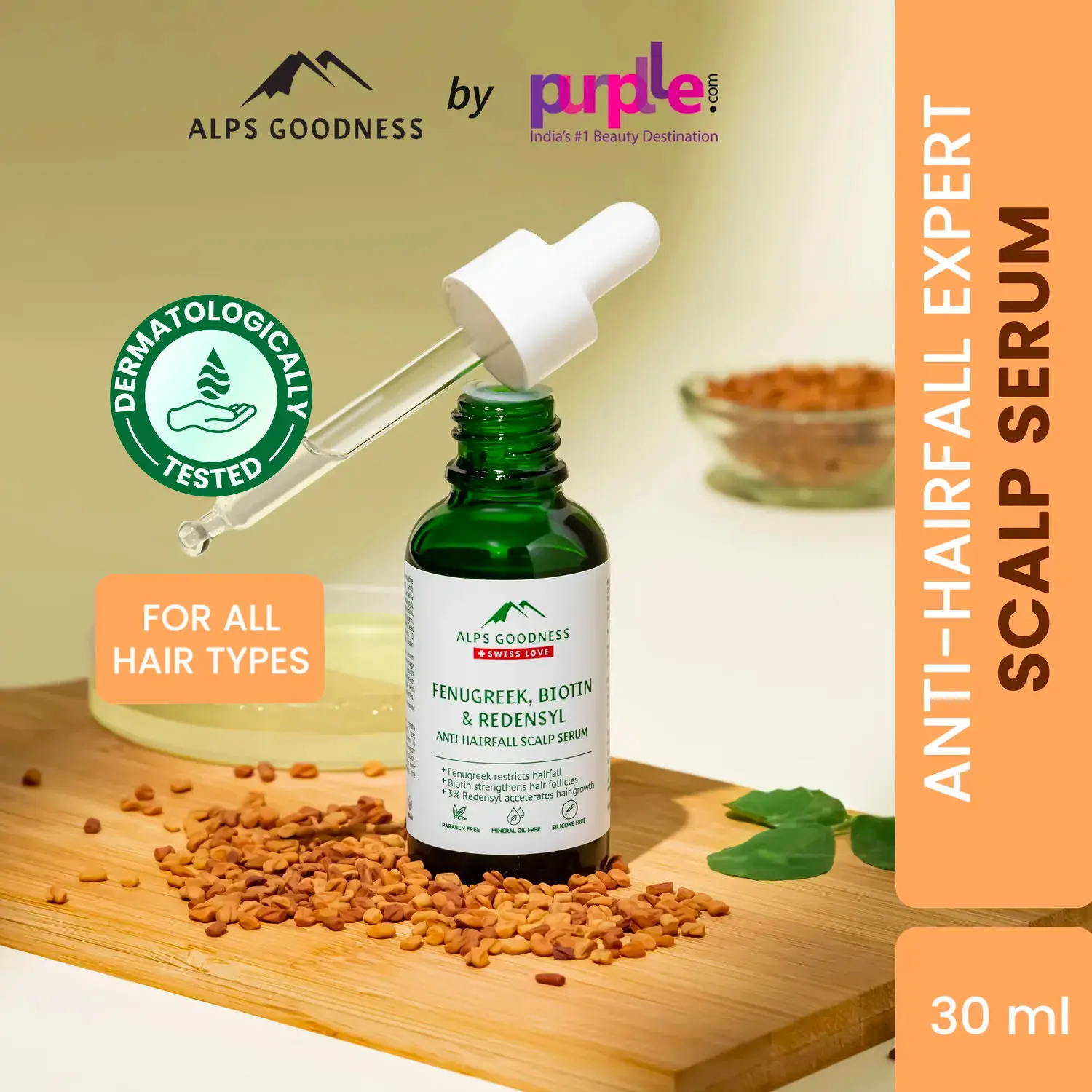 Alps Goodness Anti Hairfall Scalp Serum with Fenugreek Biotin and Redensyl (30 ml) | Methi Hair Serum | Silicone & Sulphate Free | Hairgrowth Serum For All Hair Types