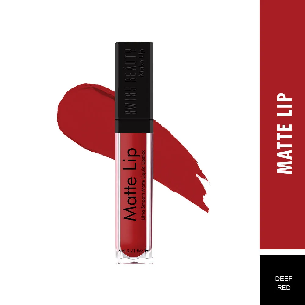 Swiss Beauty Matte Lip Ultra Smooth Matte Liquid Lipstick - 15 Deep Red