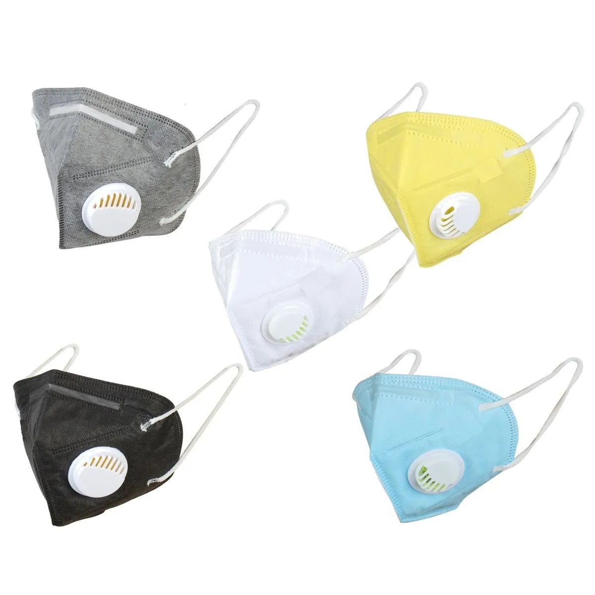 OOMPH Pack Of 5 Kn95/n95 Anti-pollution Reusable 5 Layer Mask Color: White Black Blue Grey Yellow