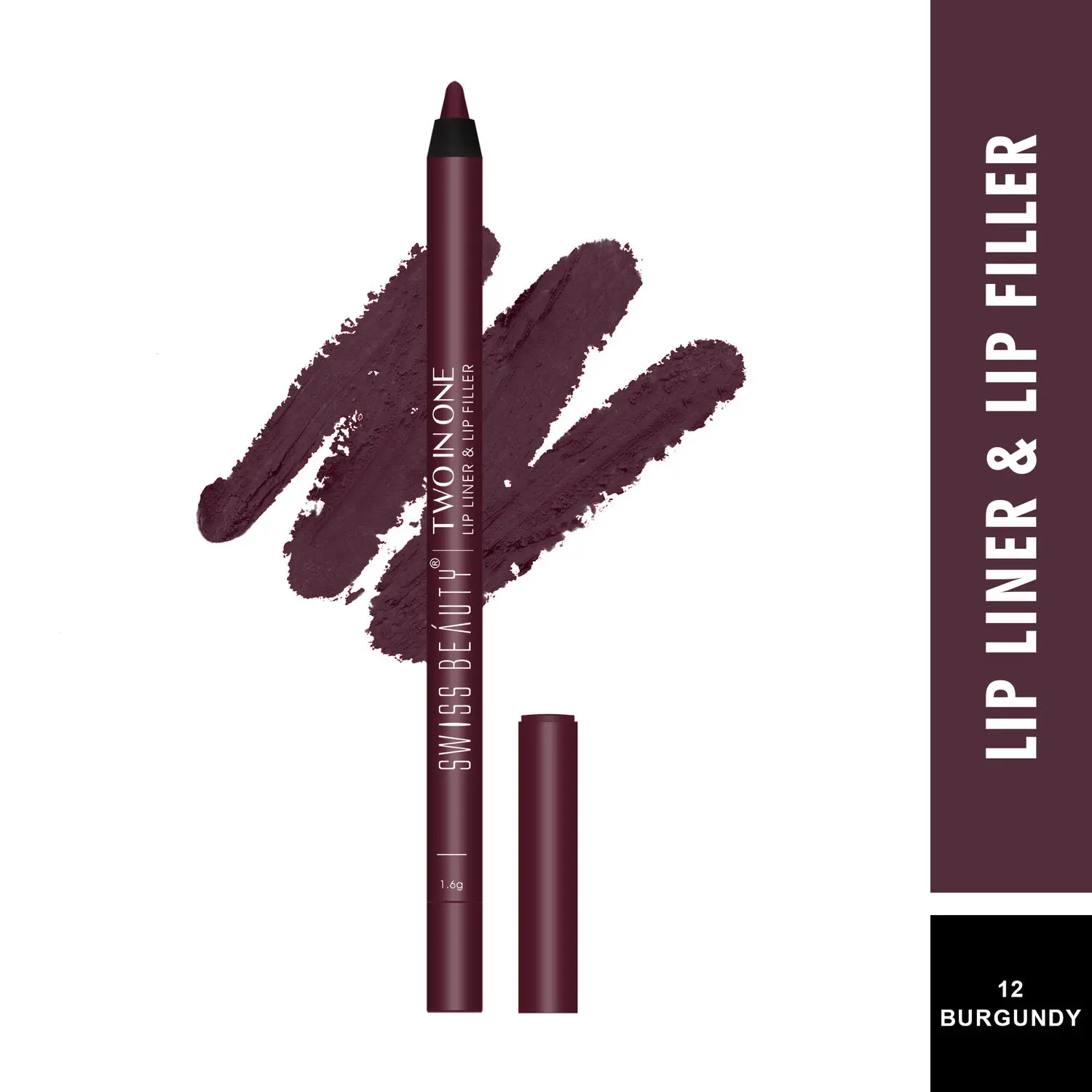 Swiss Beauty Two in One Lip Liner & Lip Filler Burgundy 12