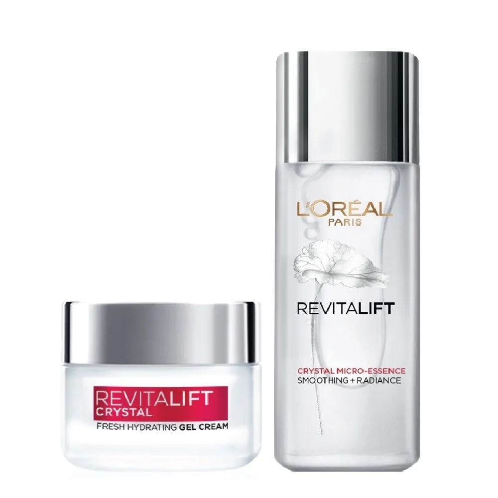 L'Oreal Paris Revitalift Crystal Skincare Regime Combo With Micro-essence 65 Ml + Gel Cream, 15 Ml