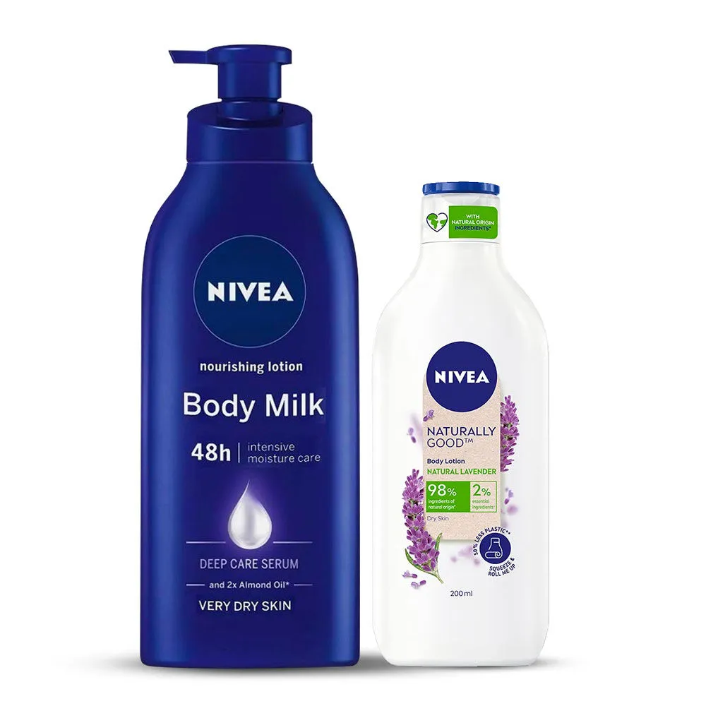 Nivea Nourishing Value Pack Body Milk Lotion & Naturally Good Natural Lavender Body Lotion Combo