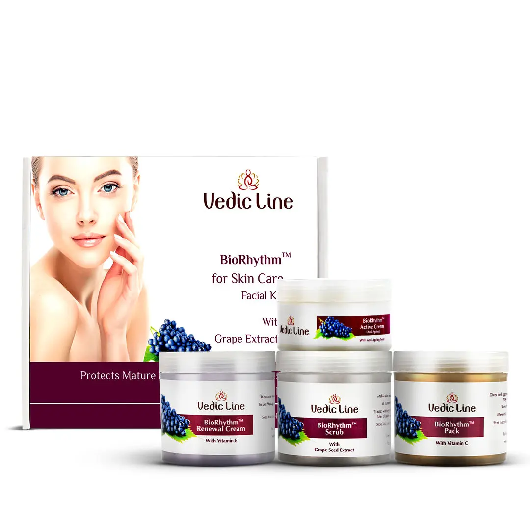 Vedicline BioRhythm Anti Aging Skin Care Facial Kit, Reduce Fine Lines & Wrinkles, Blemishes with Grape Extract for Brightening Skin, 350ml