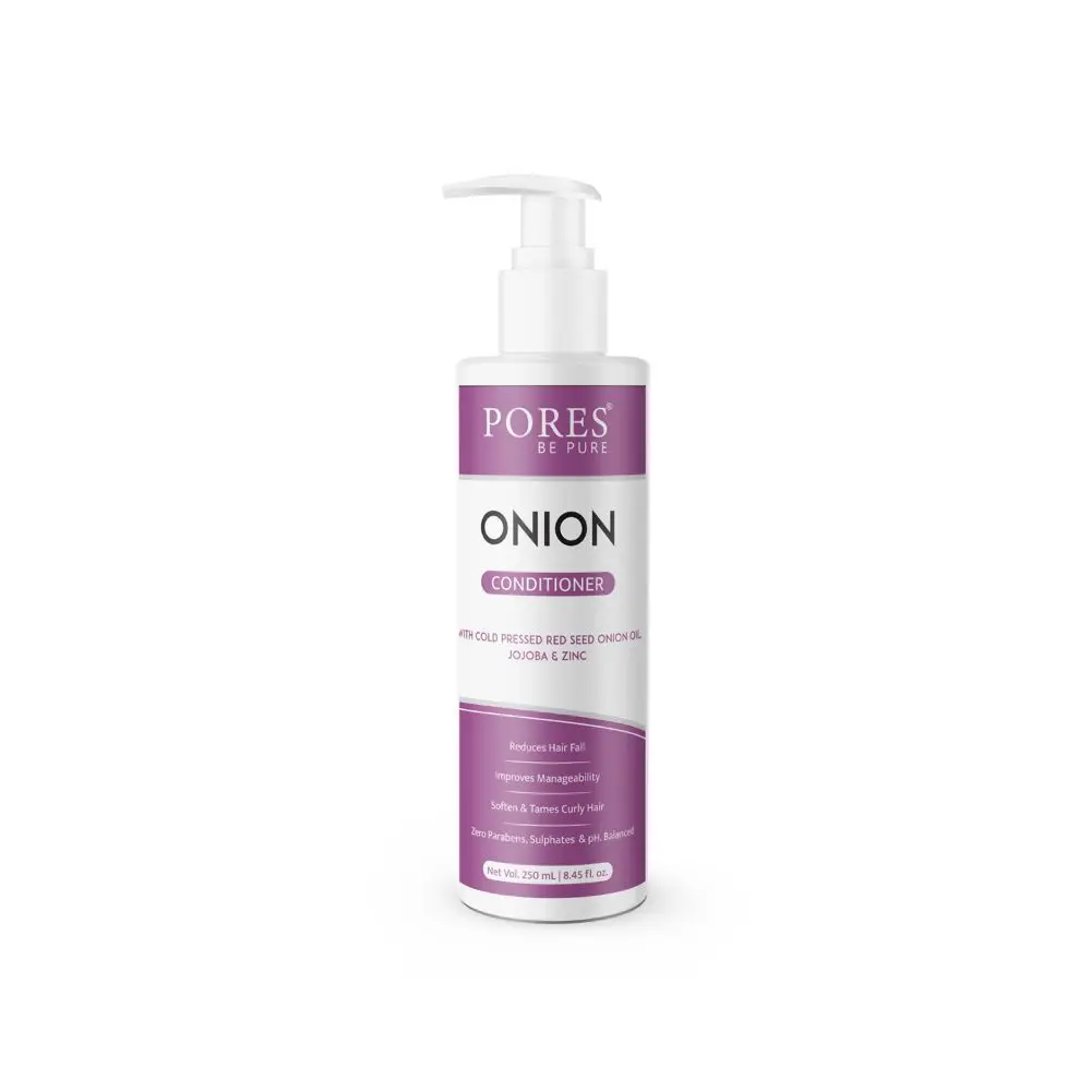 PORES Be Pure Onion Conditioner with Cold Pressed Red Seed Onion Oil, Jojoba & Zinc for Dry, Frizzy & Tangle Free Hairs | Soft, Smooth & Shiny Hair Deep Conditioner for Women & Men - 250 Ml