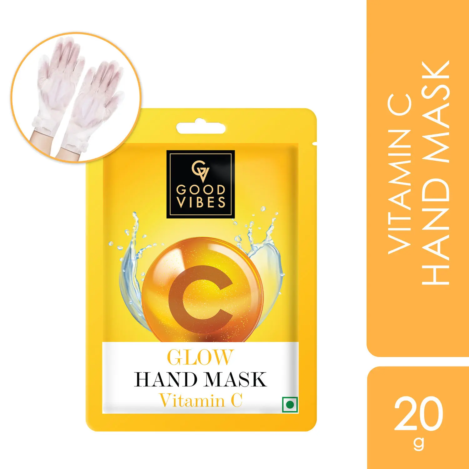Good Vibes Vitamin C Glow Hand Mask | Brightening, Soothing | Vegan, No Parabens, No Sulphates, No Alcohol, No Animal Testing (20 g)
