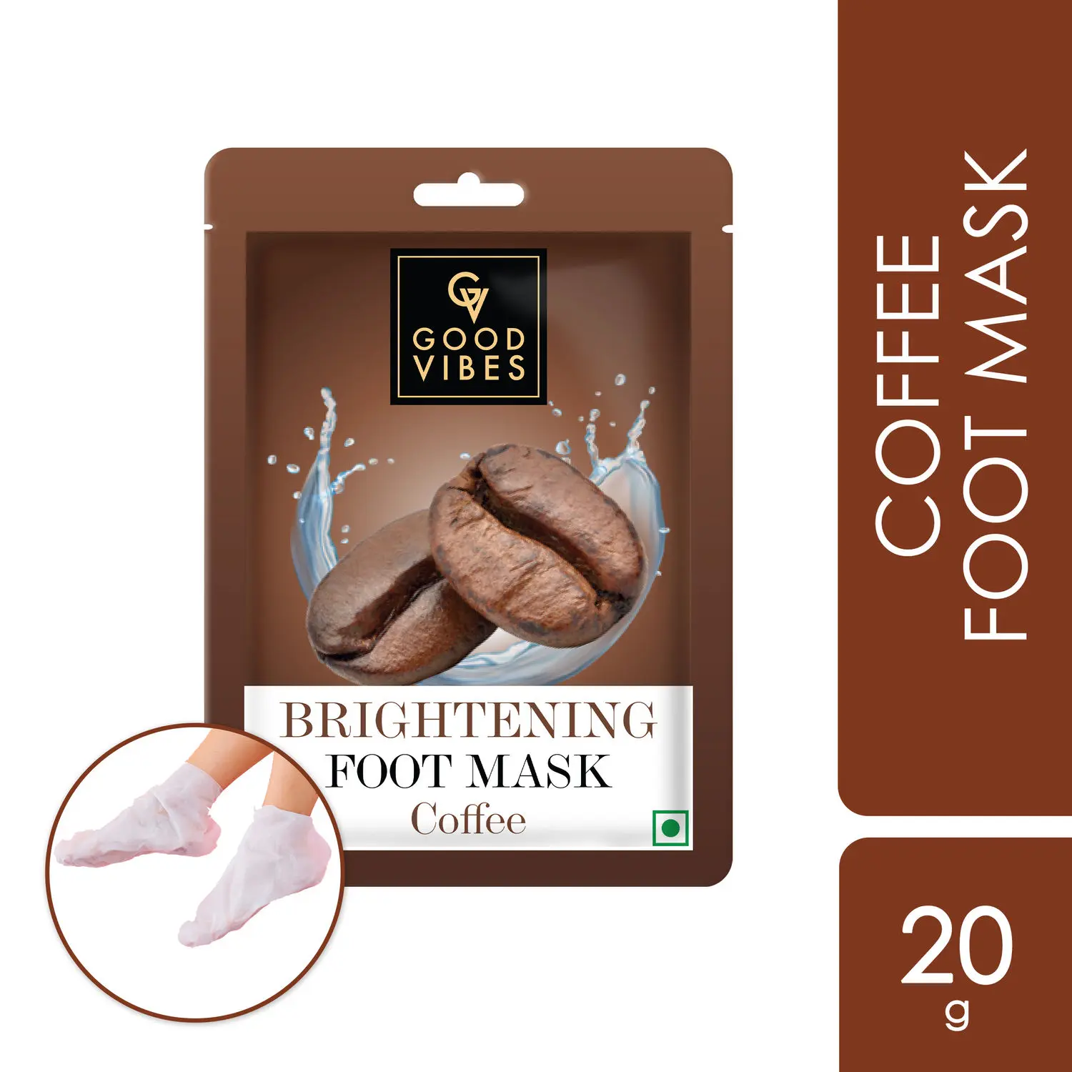 Good Vibes Coffee Brightening Foot Mask | Softening, Rejuvenating | Vegan, No Parabens, No Sulphates, No Animal Testing, No Alcohol (20 g)