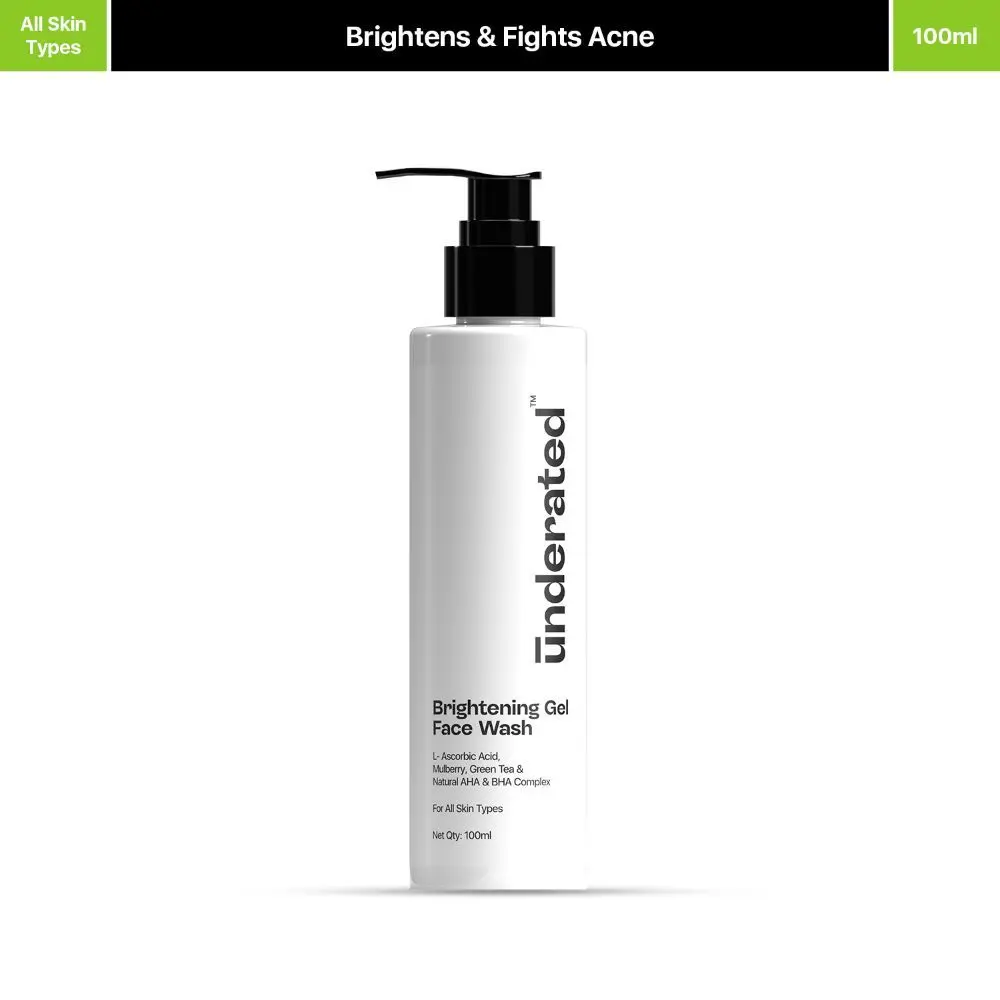 UNDERATED Brightening Gel Face wash Powered with Vitamin C L-Ascorbic Acid, Mulberry, Green Tea and Natural AHA and BHA Complex | 100ml