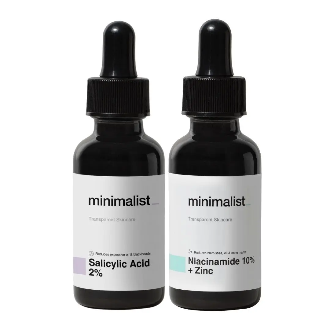 Minimalist 10% Niacinamide face Serum with Matmarine + Zinc + Acetyl Glucosamine 30 ml + Minimalist 2% Salicylic Acid Face Serum For Acne Blackheads & Open Pores 30ml